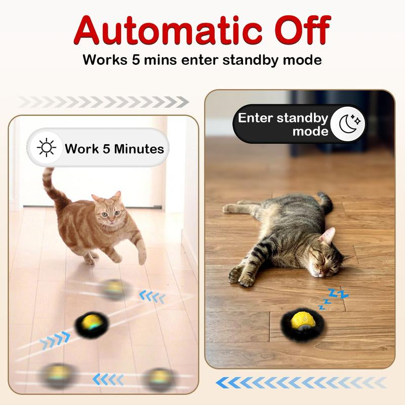 Interactive Cat Toys Ball Fast Rolling in Pouch,Motion Activate Chirping Cat Toy Hide and Seek Mouse Catching Game Auto Interactive Cat Toy Wand