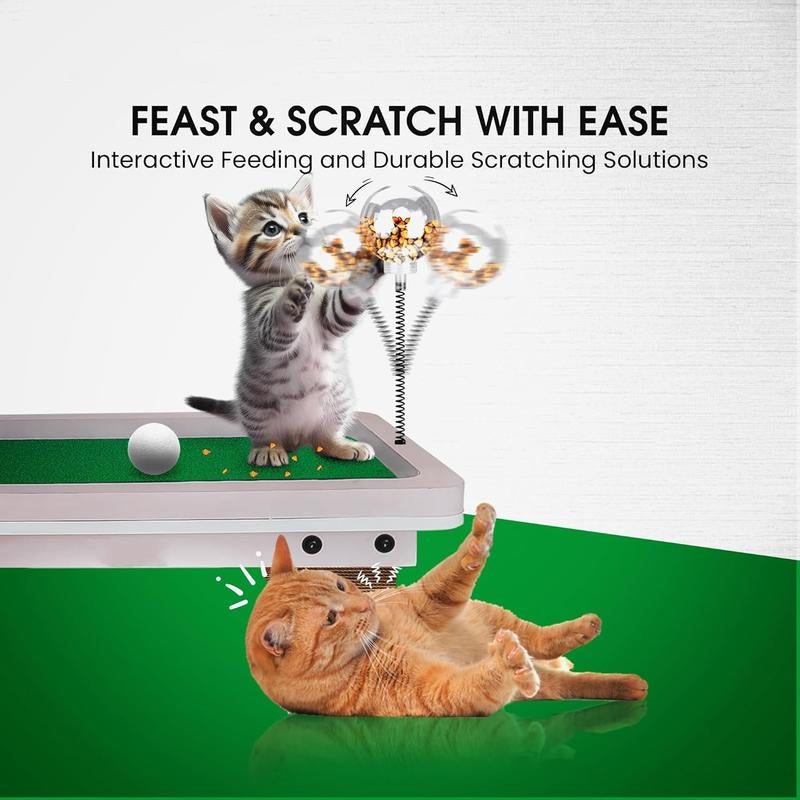 8-In-1 Cat Golf Table Set: Cat Tree Tower with Scratching Post, Catnip Pillows, Feather Wand, Feeder & Furniture for Indoor Cat Scratching Ramp