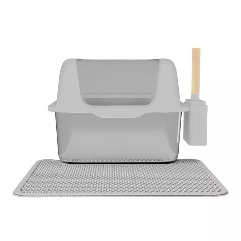 Yitahome Stainless Steel Cat Litter Box with Lid and Scoop, Extra Large Enclosed Metal Litter Box for Large Cats with Non-Slip Bottom, Odorless, Anti-Leakage, Non-Stick