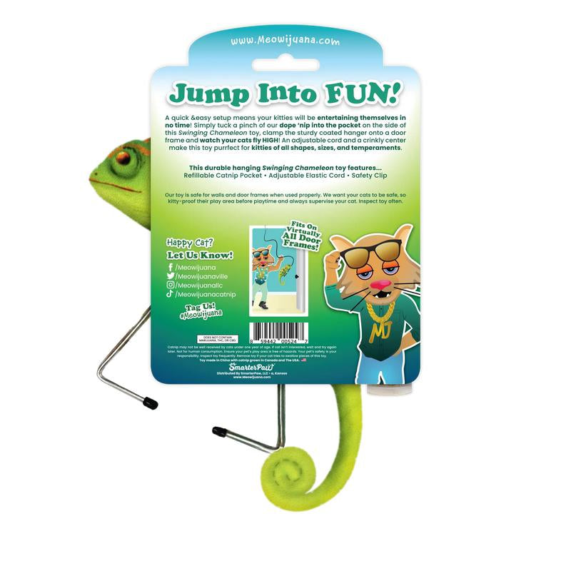 Jump 'N' Jamb Swinging Chameleon Refillable Catnip Teaser Toy - Interactive Plush Cat Toy