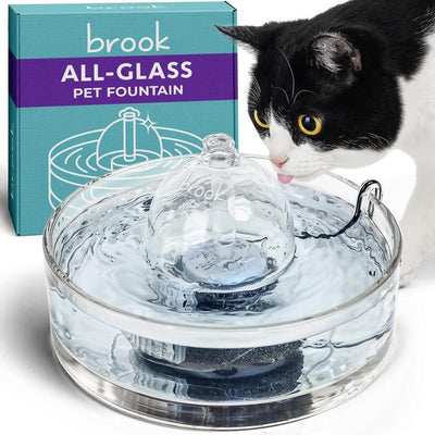 Brook Glass Pet Fountain (90Oz/2.7L) – Cat Water Fountain & Small Dog Drinking Fountain – Automatic Water Dispenser Cat Fountain