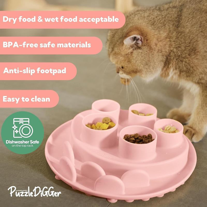 Puzzle Feeder Cat Slow Feeder, IQ Training & Mental Stimulating, Silicone Bowl for Indoor Cats, Multicoloured, Dishwasher Safe