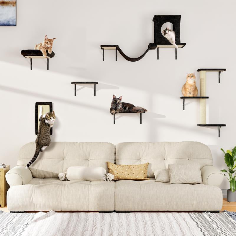 [Dealsforyoudays] 5-Piece Wall Mounted Cat Climbing Set – Soft House, Cat Scratching Board, Cat Tree, Cat Hammock & Cat Juamping Platform[Fathersdaygift]