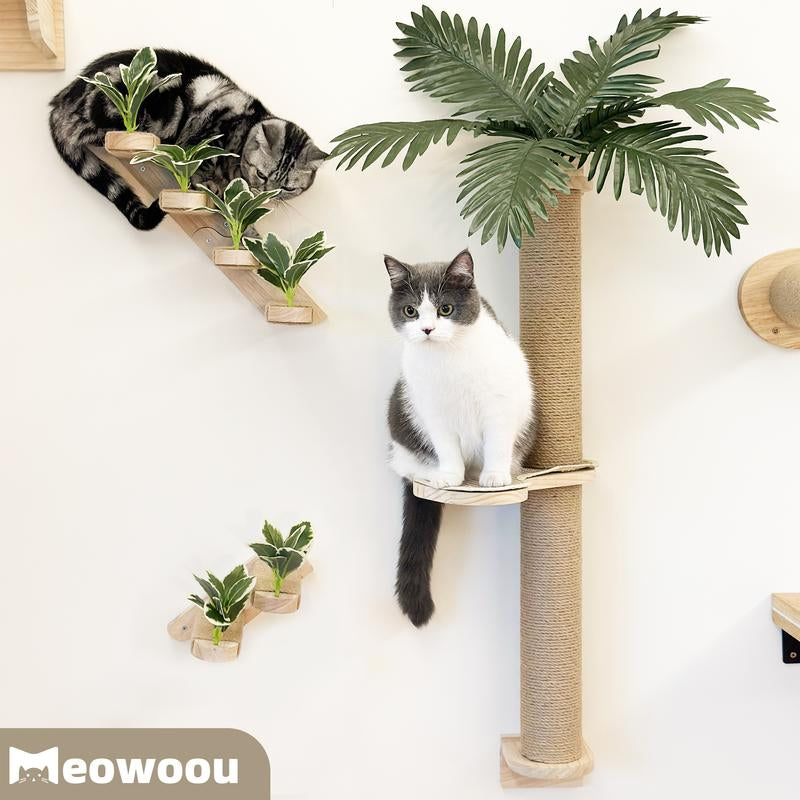 2 Packs Cat Wall Steps Cat Steps for Wall Cat Stairs for Wall Cat Shelves Wall Mounted Cat Climbing Stairs Shelf with Jute Scratching and Leaf Cat Wall Furniture Cat Ladder for Wall Cat Wall Stairs L