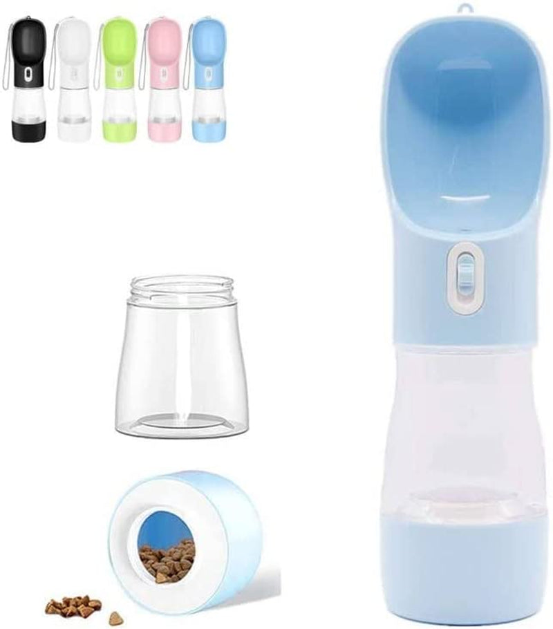 Portable Dog Water Bottle - Leak Proof Dog Water Dispenser with Bowl & Food Container, Dishwasher Safe Food Grade Plastic for Pet Puppy Outdoor Walking Hiking Travel Blue