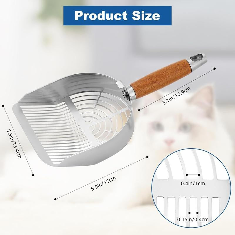 Misofog Cat Litter Scoop with Hook Heavy Duty Stainless Steel Sifter for Litter Box with Deep Shovel Durable Kitty Metal Scooper for Litter Box Kitten Pooper Lifter with 2 Different Width Sifter - Litterbox