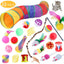 Cat Toys Set - 22Pcs Interactive Cat Toys for Kittens & Indoor Cats with Rainbow Tunnel, Feather Teaser Wand, Sisal Mice, Bell Balls & Crinkle Balls