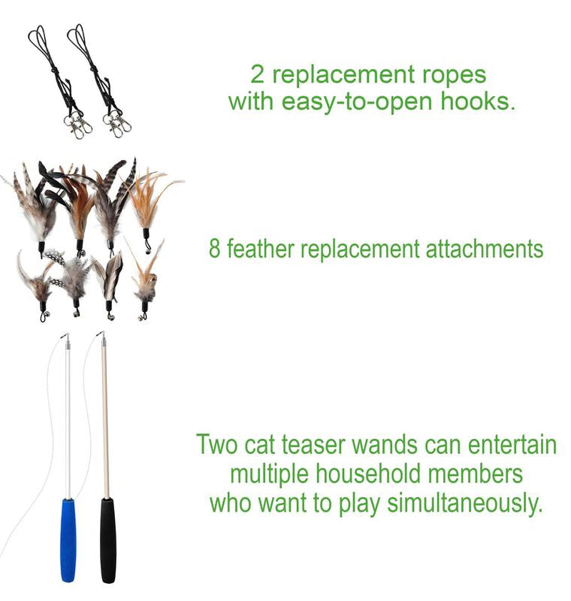 Chemical-Free Dyeing Cat Feather Toys for Indoor Cats - Include Cat Wand and Natural Feather Refills