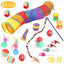 Cat Toys Set - 22Pcs Interactive Cat Toys for Kittens & Indoor Cats with Rainbow Tunnel, Feather Teaser Wand, Sisal Mice, Bell Balls & Crinkle Balls