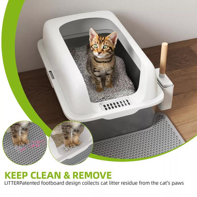 Yitahome Stainless Steel Cat Litter Box with Lid and Scoop, Extra Large Enclosed Metal Litter Box for Large Cats with Non-Slip Bottom, Odorless, Anti-Leakage, Non-Stick